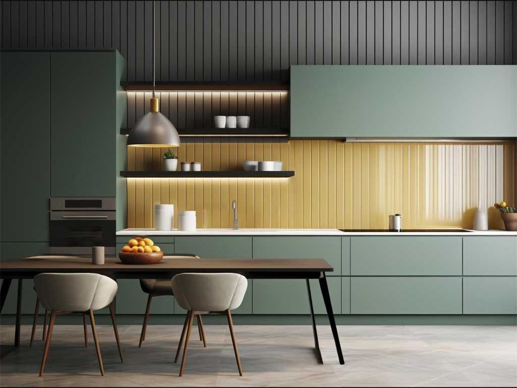 Refreshing Green Themed Kitchen Modular Kitchen