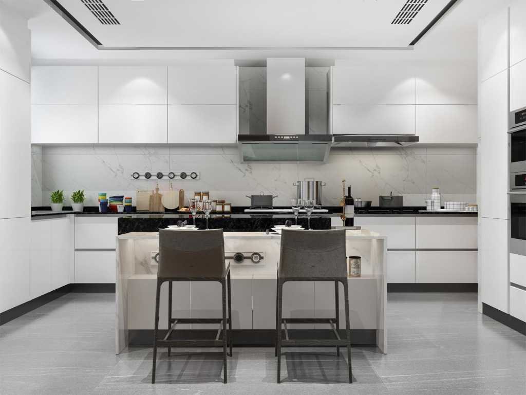 White Grey theme kitchen Modular Kitchen